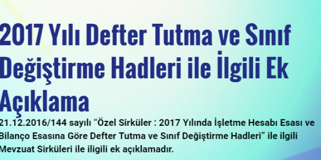 2017 YILI DEFTER TUTMA HADLERİ